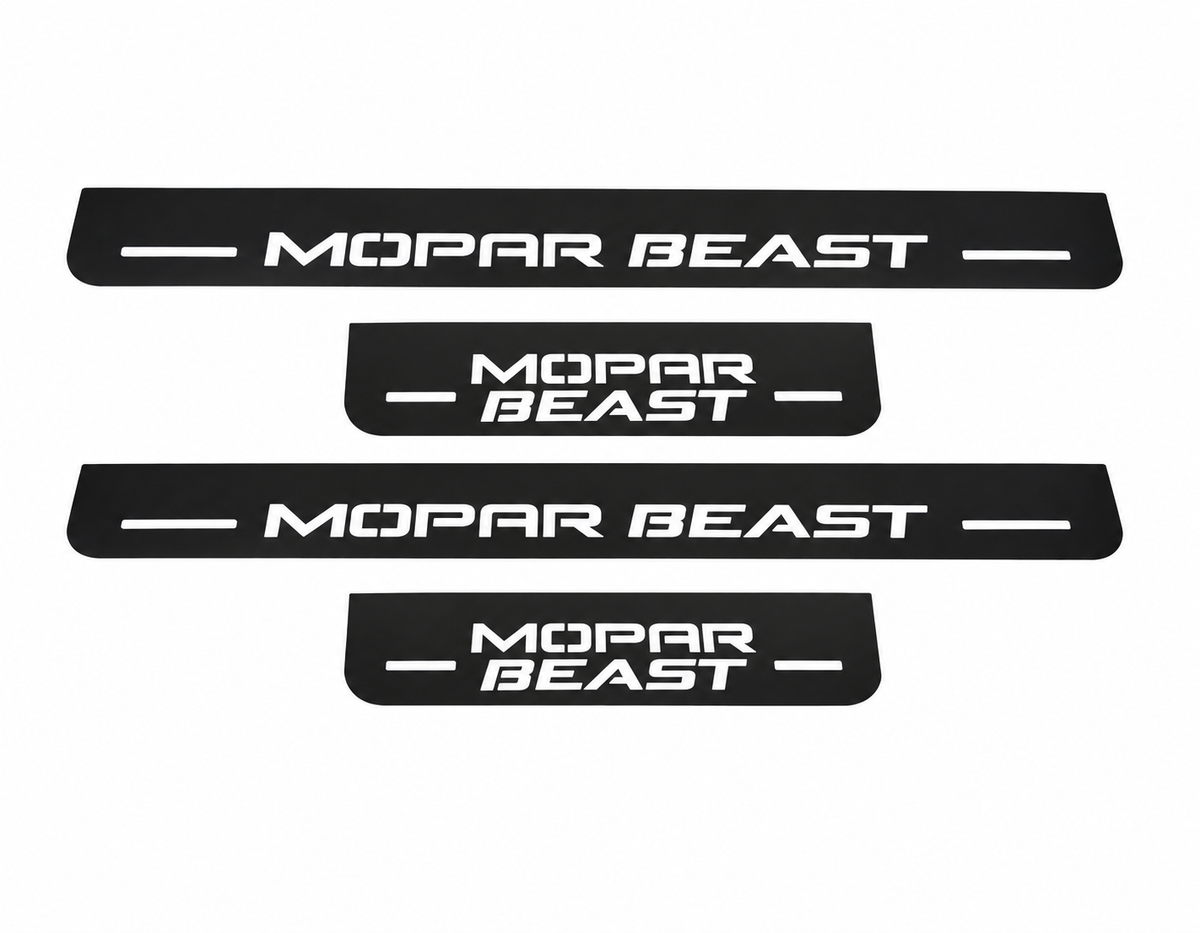 Dodge Durango III MOPAR BEAST Matte PRO LED door sills, four-piece catalogue illustration, matte black with white illumination