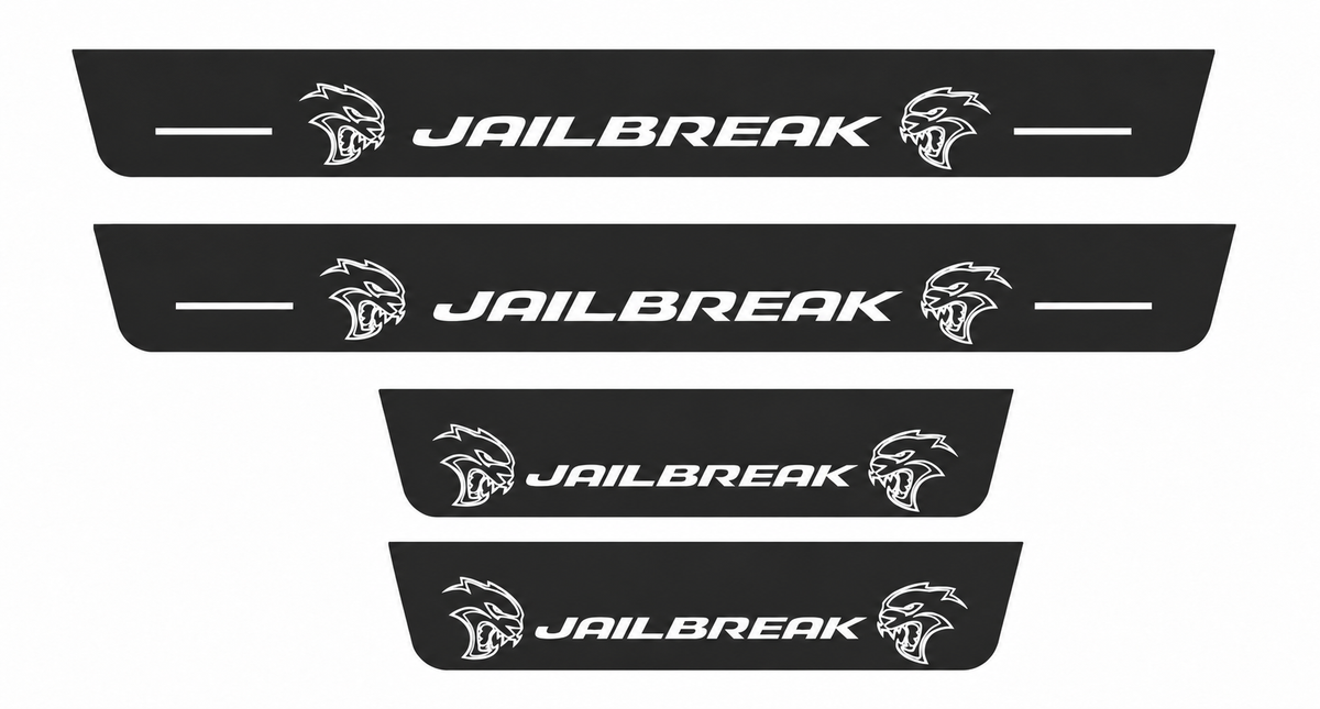 Exact JAILBREAK Matte PRO full set, two long and two short black plates, eight white Hellcat heads and four continuous bars