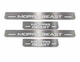 MOPAR BEAST Stainless Full Day: matching two long and two short plates, lighting off on white background.