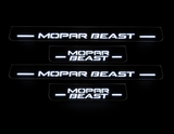 MOPAR BEAST Stainless Full Night: two long and two short plates, near-black bodies, white lettering and eight light strips.