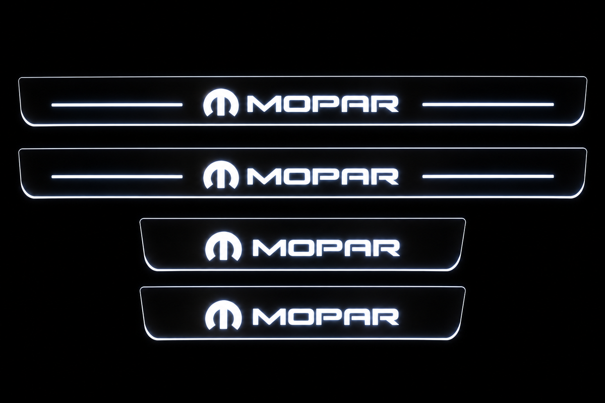 MOPAR Full Stainless kit, two long and two short plates, night view.