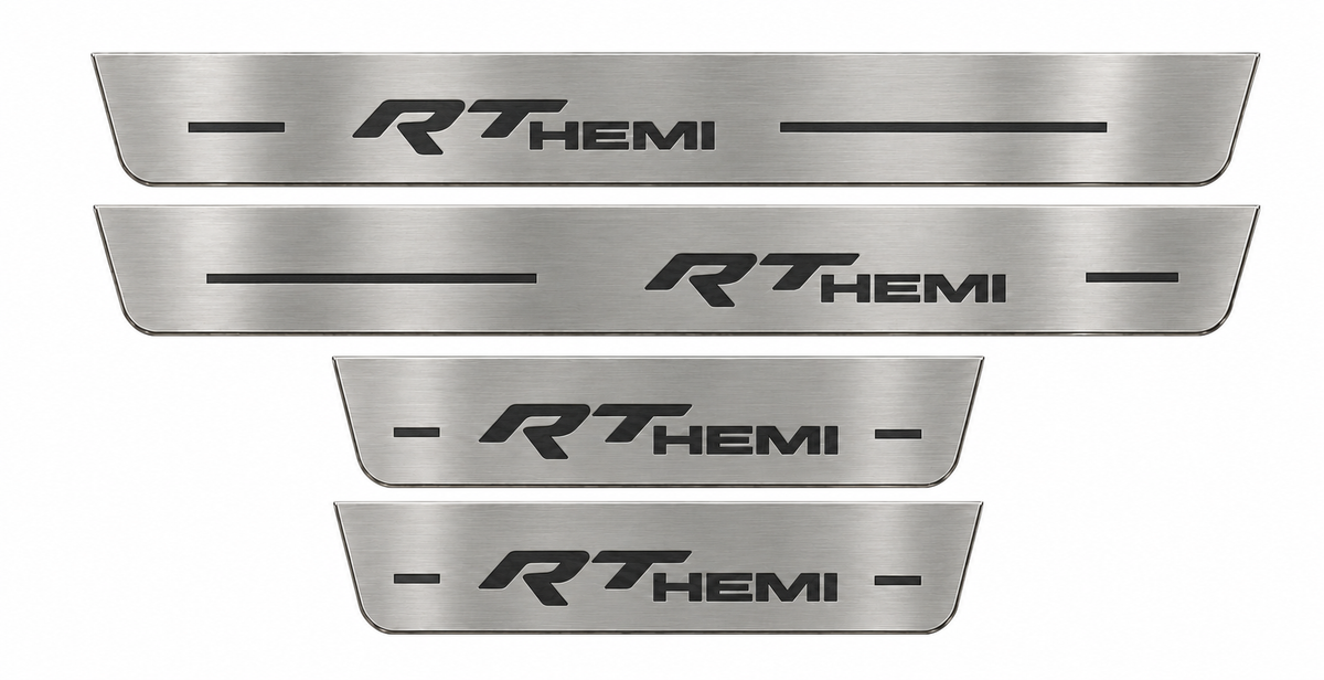 RT HEMI Stainless Full set, two long and two short plates, matching Day view with illumination off.