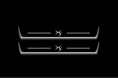 Two long door sill plates with DS4 emblem lettering and edges illuminated in white, straight-on view on a dark background.