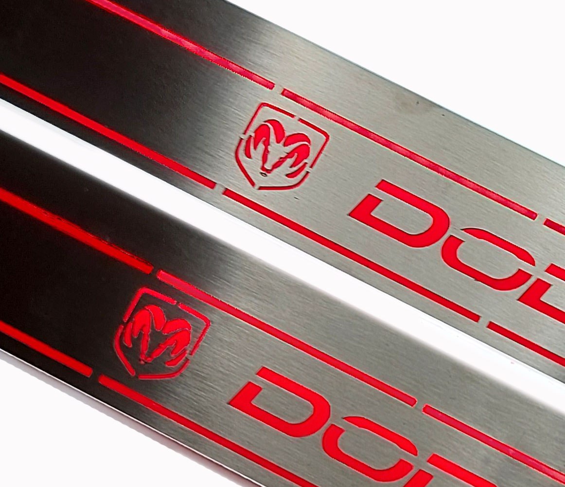 stainless steel LED door sill plates with Dodge Charger LD 2023+ with DODGE logo