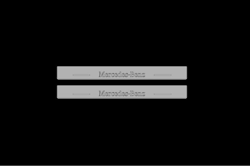 Illuminated LED Door Sill Tread Plates Mercedes E W210 1995-2002 With Mercedes-Benz Logo Mercedes Led Door Sills opdesign