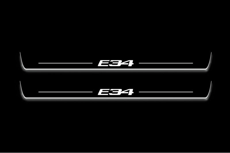BMW 5 E34 1987+ LED door sill plates in stainless steel with E34 logo