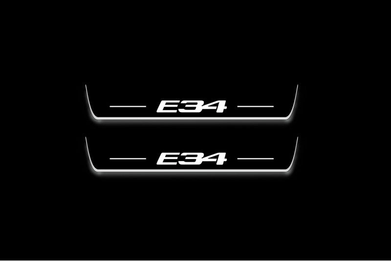 LED door sill plates BMW 5 E34 1987+ in stainless steel with E34 logo