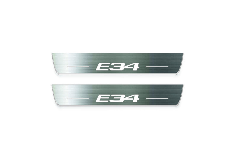 BMW 5 E34 1987+ door sill plates in stainless steel with E34 logo