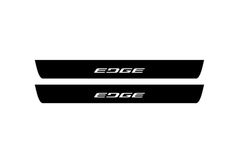 matte black coated stainless steel illuminated door sill protectors with Ford Edge II 2014+ with Edge logo