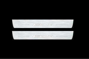 Illuminated LED Door Sill Tread Plates Mercedes EQC 2019+ With AMG Logo Mercedes Led Door Sills opdesign