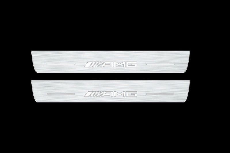 Illuminated LED Door Sill Tread Plates Mercedes EQC 2019+ With AMG Logo Mercedes Led Door Sills opdesign
