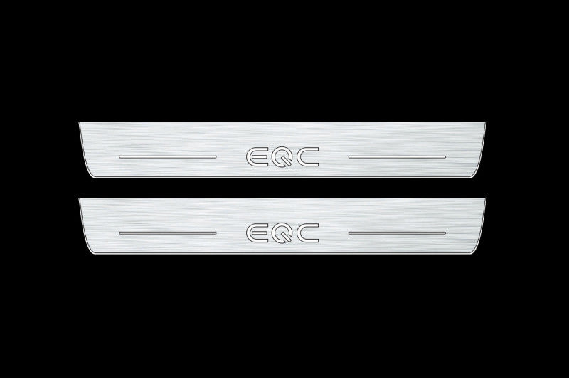 Illuminated LED Door Sill Tread Plates Mercedes EQC 2019+ With EQC Logo Mercedes Led Door Sills opdesign