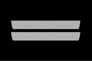 Illuminated LED Door Sill Tread Plates Mercedes EQE SUV 2022+ With EQE Logo Mercedes Led Door Sills opdesign