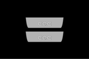 Illuminated LED Door Sill Tread Plates Mercedes EQE SUV 2022+ With EQE Logo Mercedes Led Door Sills opdesign