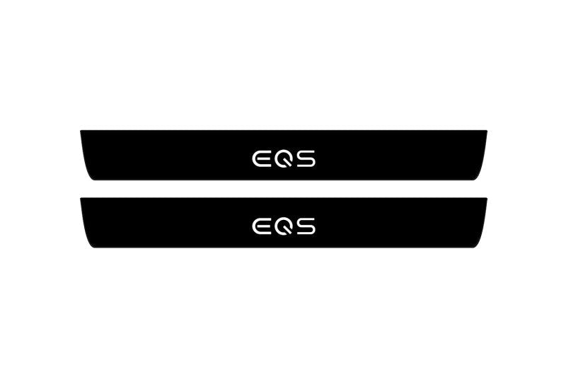 Mercedes EQS SUV X296 2022+ illuminated door sill protectors in stainless steel with EQS logo