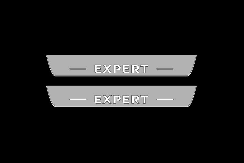 Illuminated LED Door Sill Tread Plates Peugeot Expert III 2016+ With Expert Logo Peugeot Led Door Sills opdesign