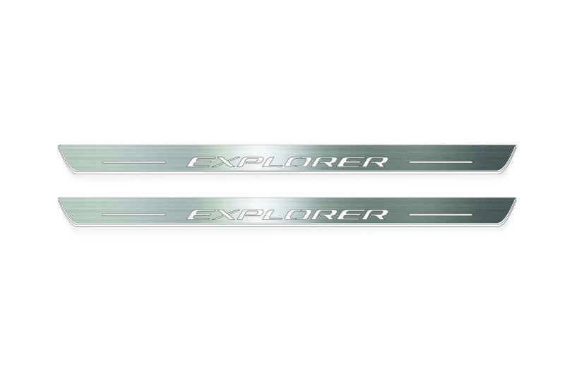 Ford Explorer VI CD6 2020+ LED door sill plates stainless steel with Explorer logo