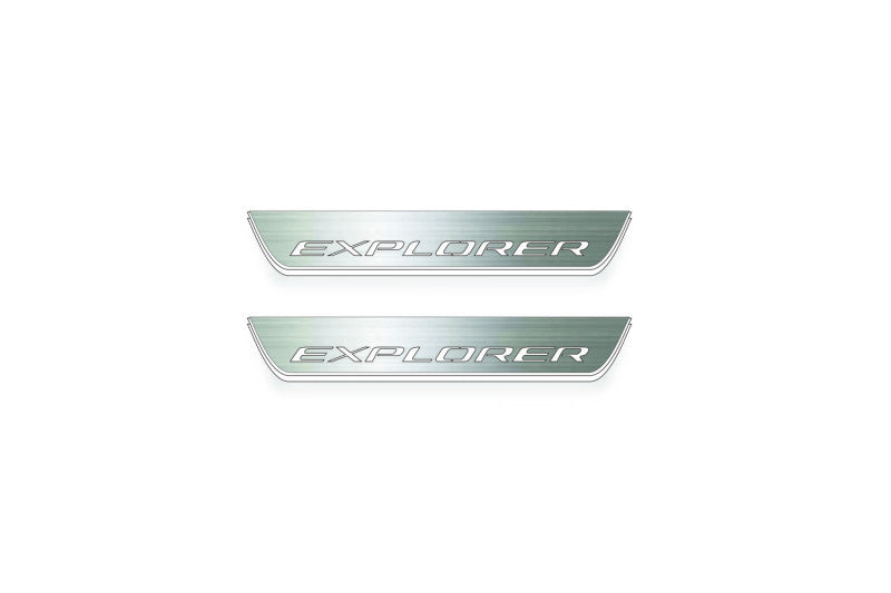 Ford Explorer VI CD6 2020+ door sill plates in stainless steel with Explorer logo