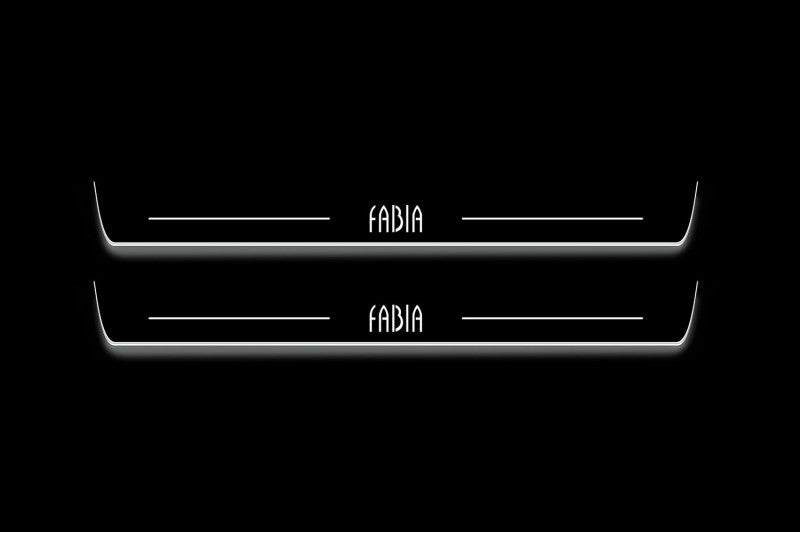 stainless steel LED door sill plates with Skoda Fabia I 1997+ with Fabia logo