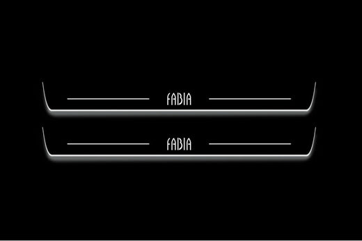Škoda Fabia 6Y 1999–2008 — Stainless Steel LED Door Sills — Fabia Logo