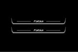 LED door sill plates Skoda Fabia II 2007+ in stainless steel with Fabia logo