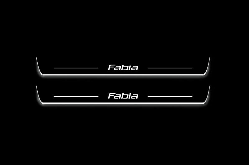 LED door sill plates Skoda Fabia II 2007+ in stainless steel with Fabia logo