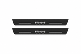 Fiat 500L black matte LED door sills with 500L design on white background