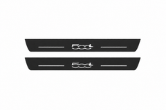 Fiat 500L black matte LED door sills with 500L design on white background