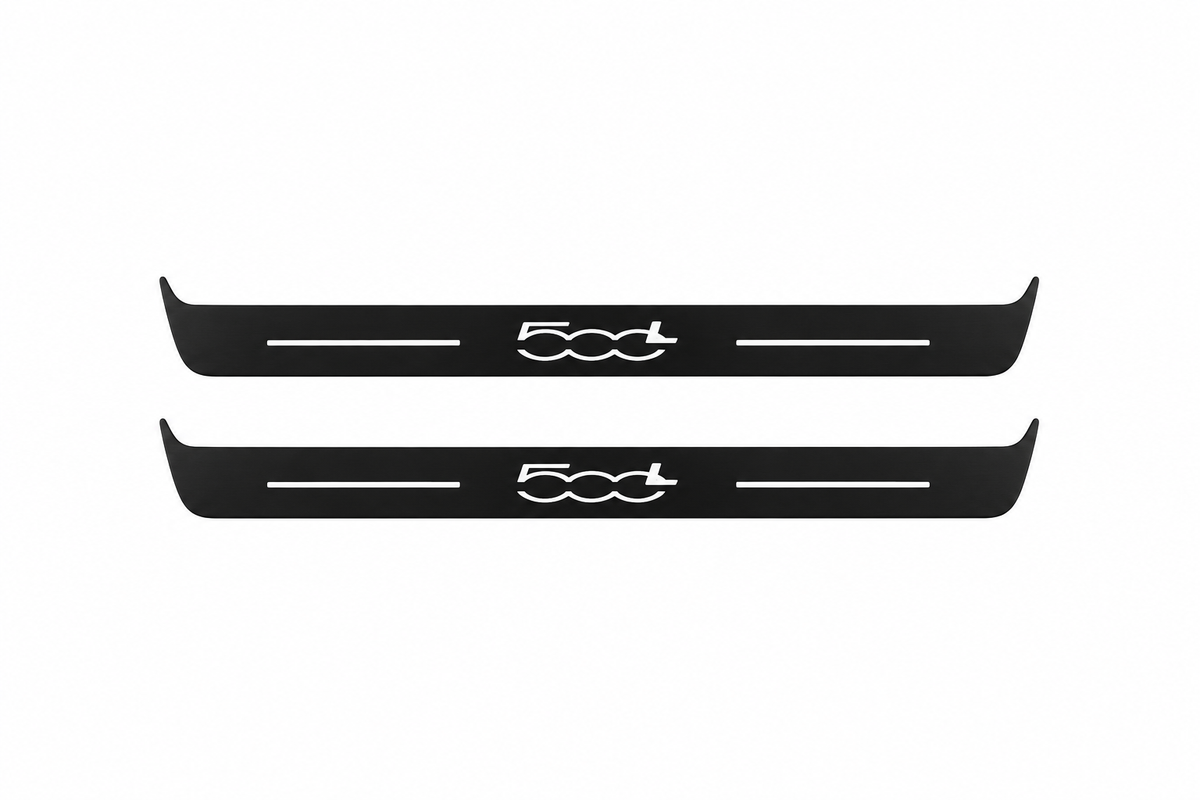 Fiat 500L 500L Matte PRO LED door sills, FRONT two-piece catalogue illustration, matte black with white illumination