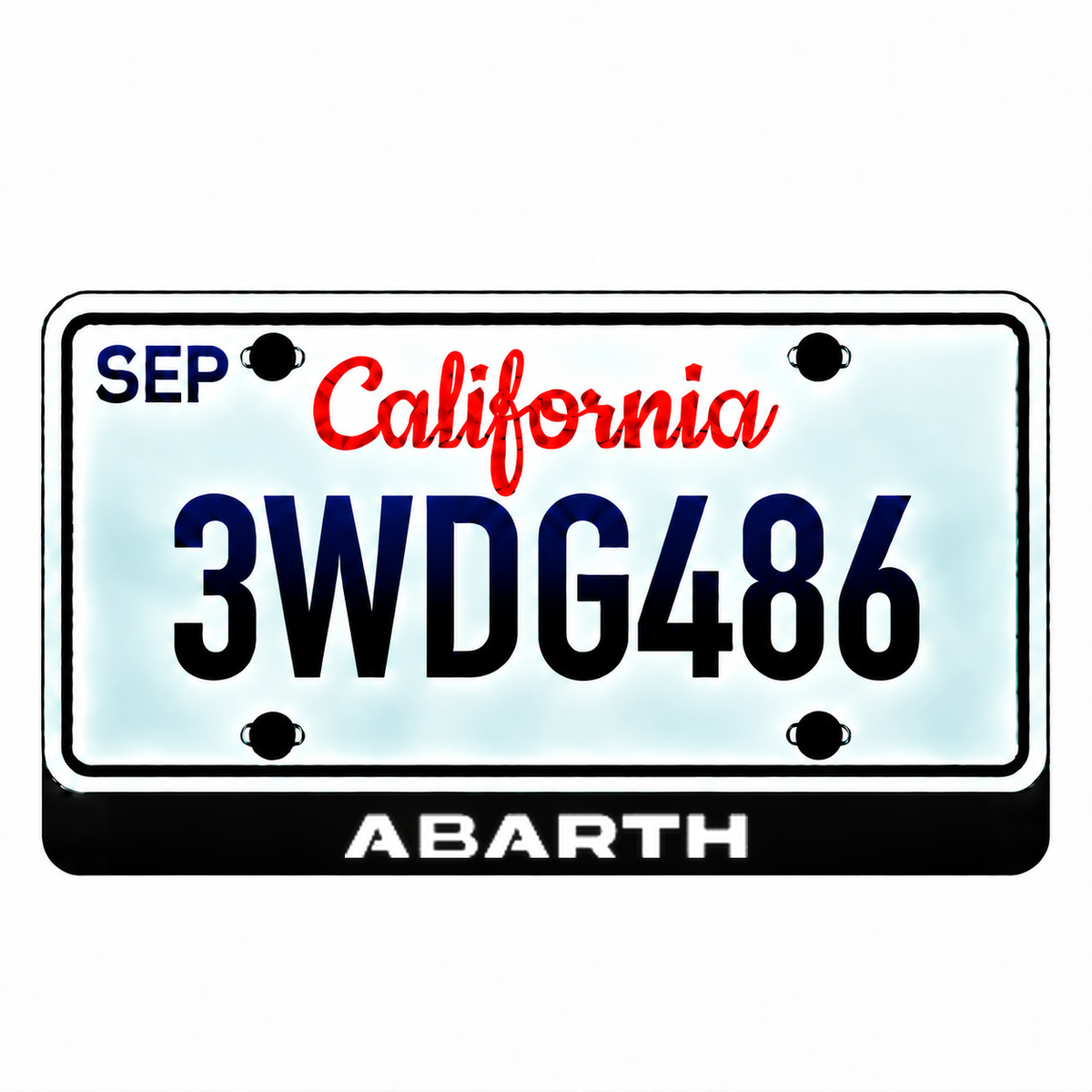 Fiat ABARTH illuminated LED license plate badge with the shown artwork below an illustrative US plate; plate not included