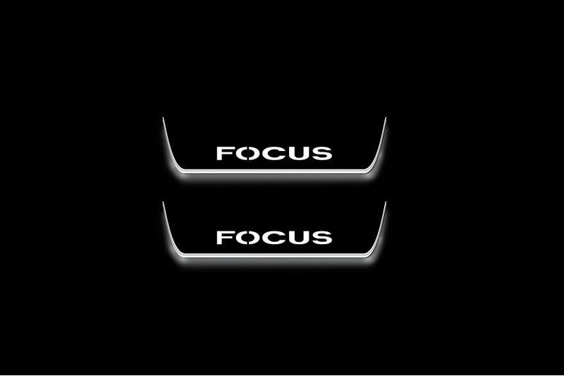 LED door sill plates Ford Focus II 2004+ stainless steel with Focus logo