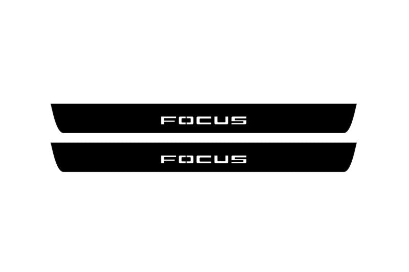 matte black coated stainless steel illuminated door sill protectors for Ford Focus IV 2018+ with Focus logo