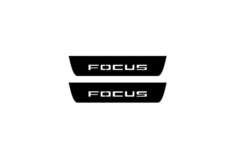 illuminated door sill protectors Ford Focus IV 2018+ matte black coated stainless steel with Focus logo