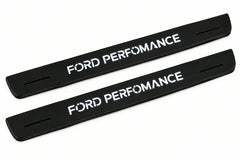 Catalogue illustration of two front black Matte PRO LED door sill plates with illuminated Ford Performance lettering for Ford Focus C346; dimensions are selected during manufacture.