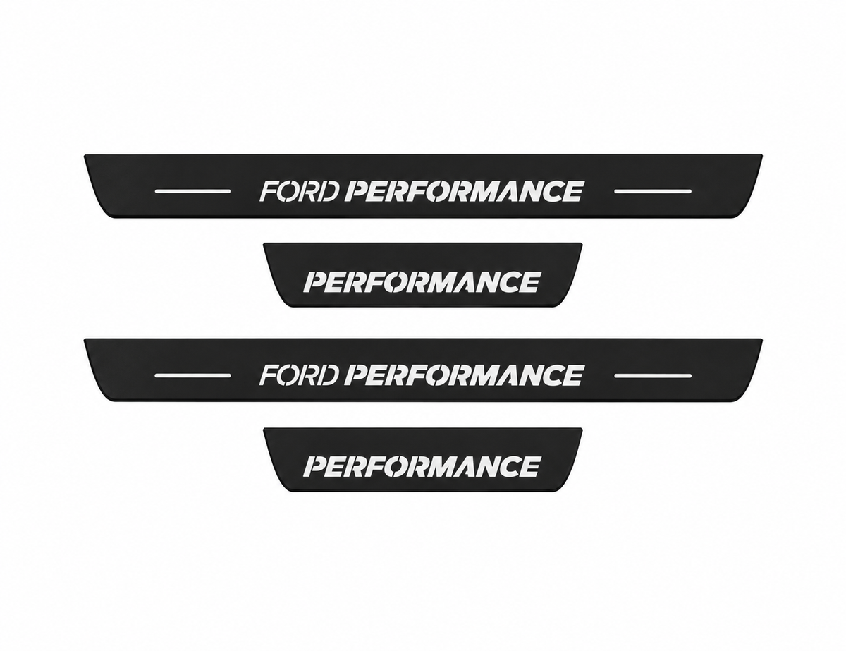 Ford Focus DEW98 Ford Perfomance Type 2 Matte PRO LED door sills, four-piece catalogue illustration, matte black with white illumination