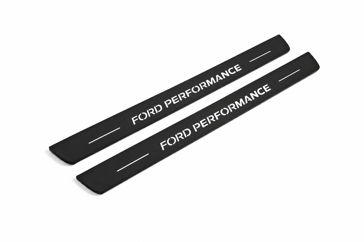 Ford Focus DEW98 ford perfomance Type 3 Matte PRO LED door sills, FRONT two-piece catalogue illustration, matte black with white illumination
