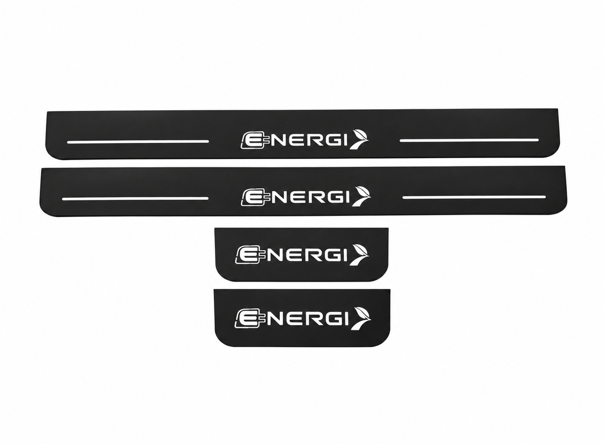 Ford Fusion Sedan CD391 Energi Type 1 Matte PRO LED door sills, four-piece catalogue illustration, matte black with white illumination