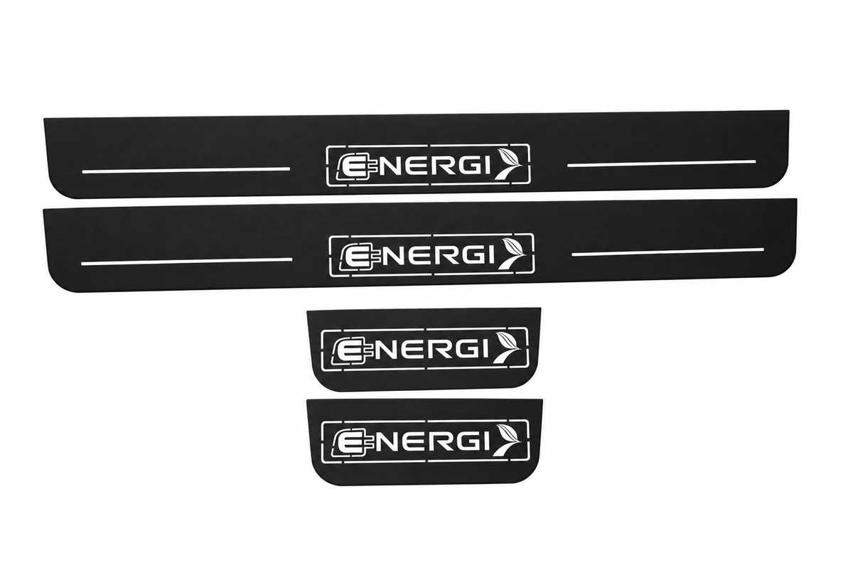 Ford Fusion Sedan CD391 Energi Type 2 Matte PRO LED door sills, four-piece catalogue illustration, matte black with white illumination