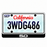 Ford Mustang 5.0 Type 1 illuminated LED license plate badge with the shown artwork below an illustrative US plate; plate not included