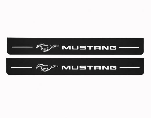 Ford Mustang S550 2015–2023 — Matte PRO LED Door Sills — Running Horse and Mustang Logo