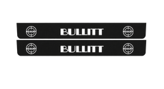 Catalogue illustration showing 2 black Matte PRO LED door sill plates with white Bullitt Large Targets lettering for Ford Mustang V S197; dimensions are selected during manufacture.