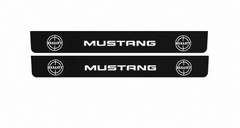 Catalogue illustration showing 2 black Matte PRO LED door sill plates with white Bullitt Mustang Targets lettering for Ford Mustang V S197; dimensions are selected during manufacture.