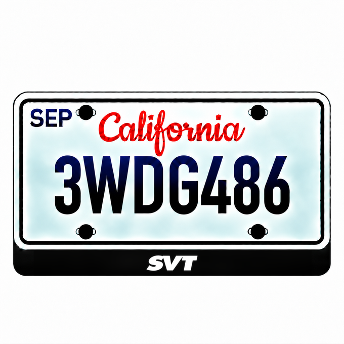Ford SVT illuminated LED license plate badge with the shown artwork below an illustrative US plate; plate not included