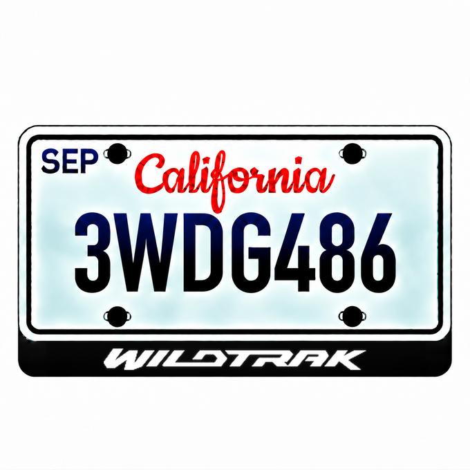 Ford WILDTRAK illuminated LED license plate badge with the shown artwork below an illustrative US plate; plate not included