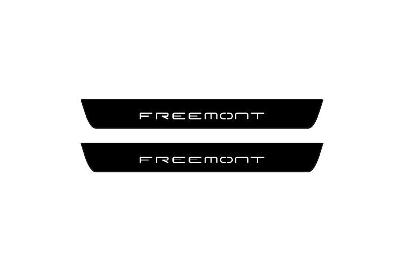 Fiat Freemont 2011+ door sill plates in stainless steel with Freemont logo