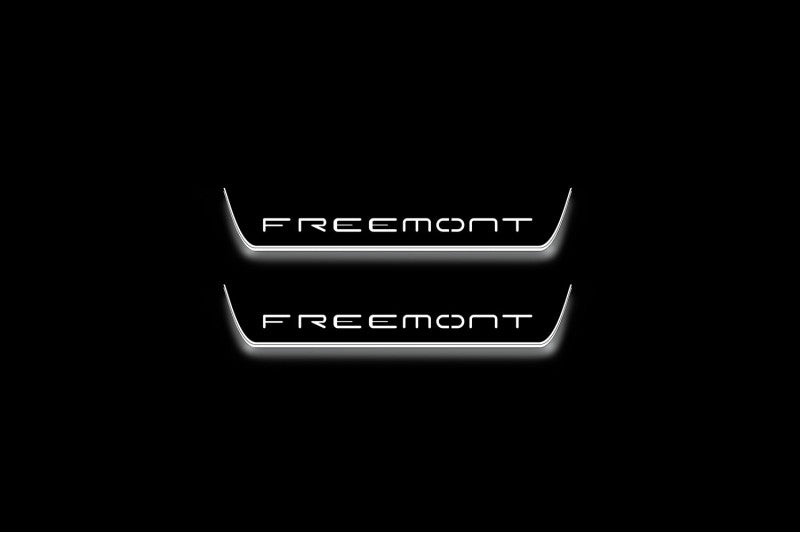 stainless steel LED door sill plates for Fiat Freemont 2011+ with Freemont logo