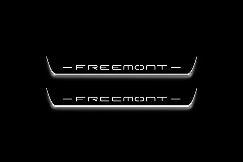 LED door sill plates Fiat Freemont 2011+ in stainless steel with Freemont logo