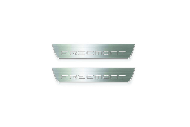 Fiat Freemont 2011+ entry guards in stainless steel with Freemont logo