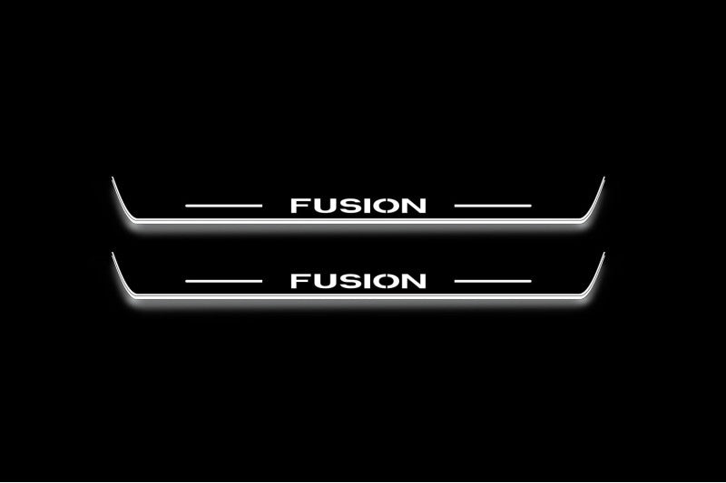 LED door sill plates Ford Fusion (Europe) CD4 2002+ in stainless steel with Fusion logo