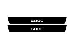 Catalog illustration of two black front door sill plates with G800 lettering.